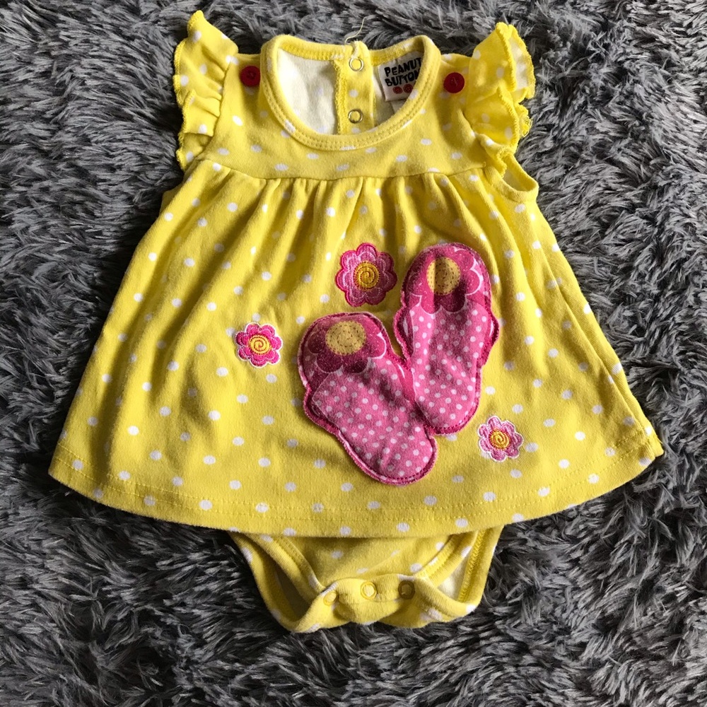 5/$25 PEANUT BUTTONS yellow polka dot romper
